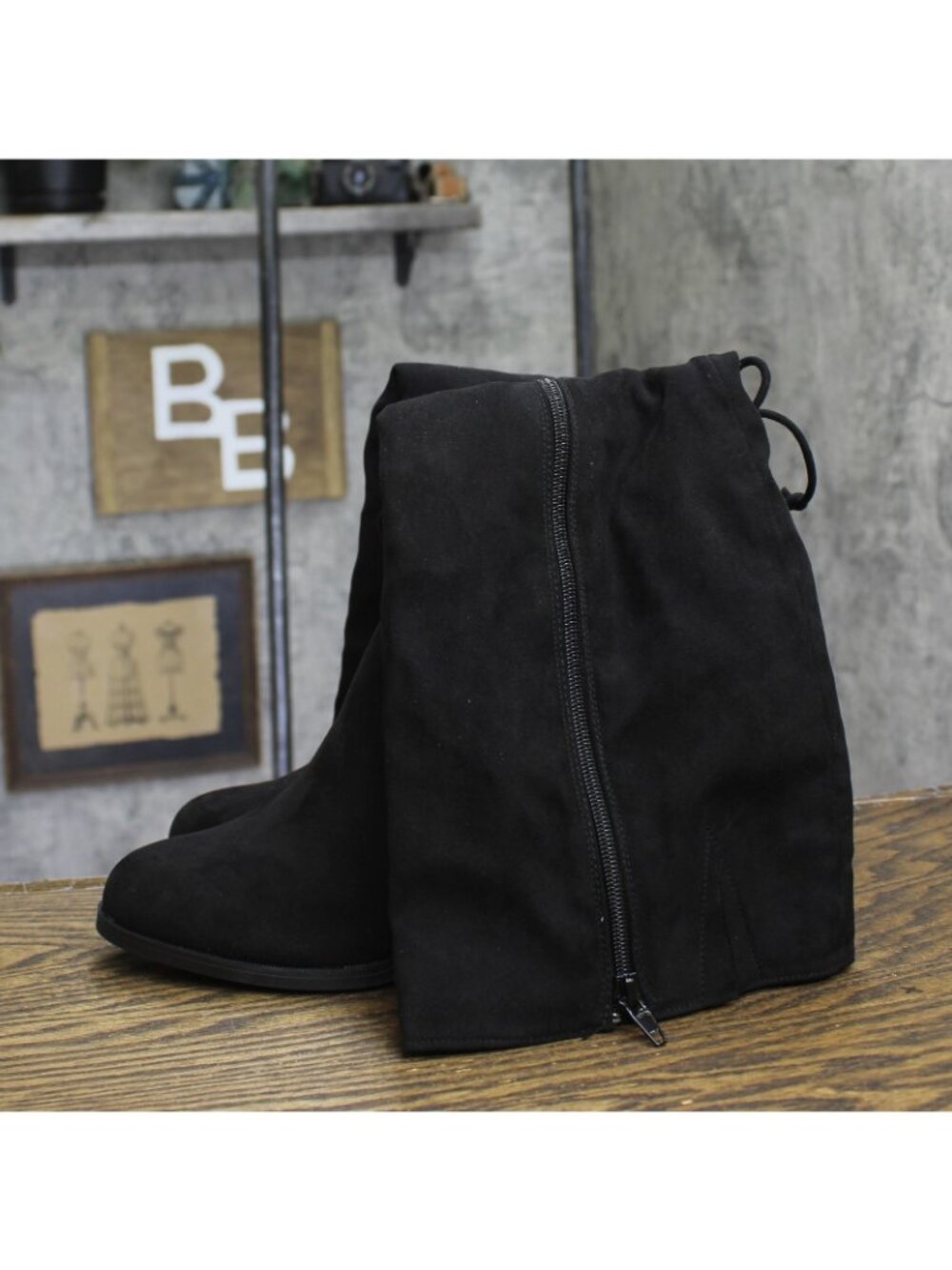 NWT Journee Collection Lace Faux Suede Knee-High Block Heeled Boots Black 8.5M - Picture 10 of 13
